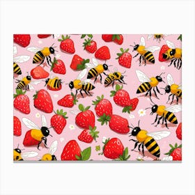 Bees And Strawberries 6 Canvas Print