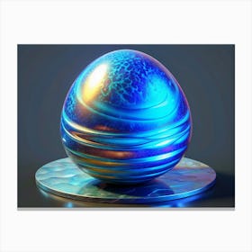 Blue And Gold Egg With A Swirly Pattern Canvas Print