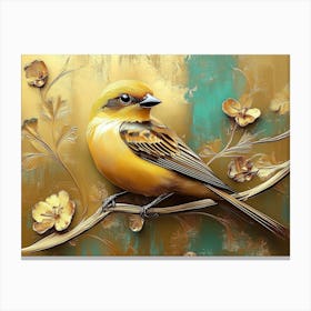 Golden Sparrow Bird on a Branch Canvas Print