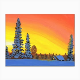 Winter Sunset In The Village Canvas Print