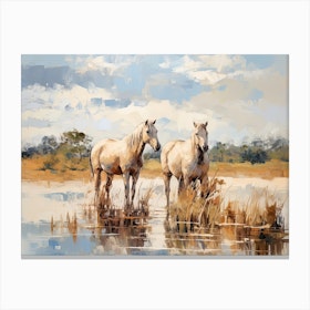 Horses Painting In Okavango Delta, Botswana, Landscape 1 Canvas Print