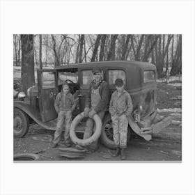 Henry Monk And Two Of His Stepchildren On Their Farm Near Ruthven, Iowa By Russell Lee Canvas Print