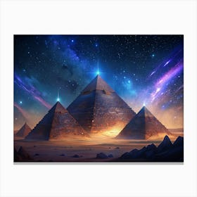 Three Pyramids Under A Starry Sky Canvas Print