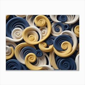 A Repeating Pattern Of Blue, White, And Yellow Swirls Creates A Three Dimensional Abstract Background Canvas Print