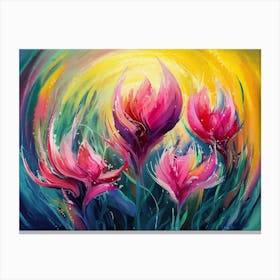 Oil Painting Of Pink Flowers Abstract Art Canvas Print