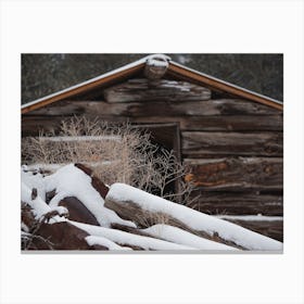 Snowy Winter Log Cabin Canvas Print