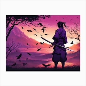 The Raven Saumrai At Sunrise Vivid Illustration Canvas Print