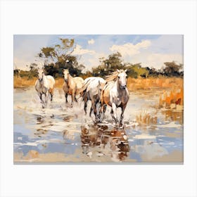 Horses Painting In Okavango Delta, Botswana, Landscape 3 Canvas Print