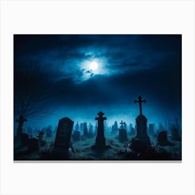 Death Fear Rising Full Fog Gravestone Dark Night Evil Background Holiday Horror Undead (34) Canvas Print