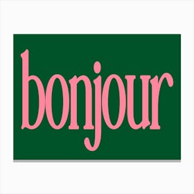 Bonjour French Hello in Pink and Green Canvas Print