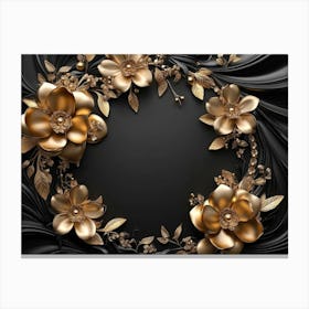 3d Artwork Illustration Background with Golden Jewelry and Flowers 1 Canvas Print