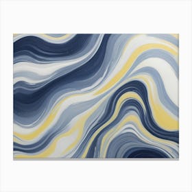 Abstract Swirling, Fluid Lines In Shades Of Blue, White, And Yellow Creating A Marbled Effect Canvas Print