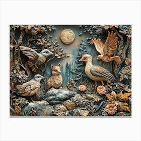 3d Relief With Playful Woodland Creatures And Fantasy Canvas Print