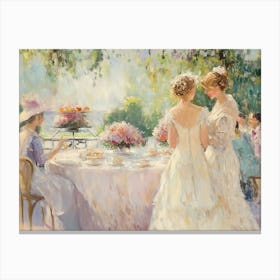 Outdoor Tea Party in a Sunlit Garden Canvas Print