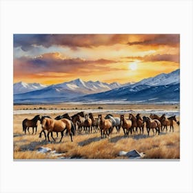 Wild Horses At Sunset Canvas Print