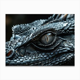 Macro Photograph Of A Black Dragon Scales Absorbing Light A Singular Eye Captivating With A Light Canvas Print