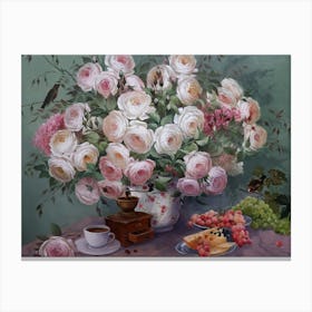 Still Life With White Roses Canvas Print