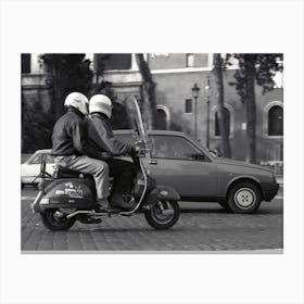 Italians Riding Piaggio Scooter Rome Italy Canvas Print