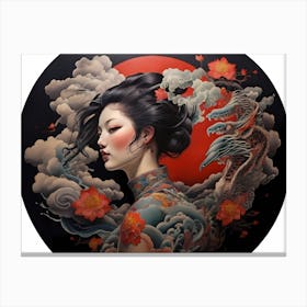 Asian Woman With Dragon Canvas Print