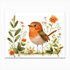 Little Floral Robin 4 Canvas Print