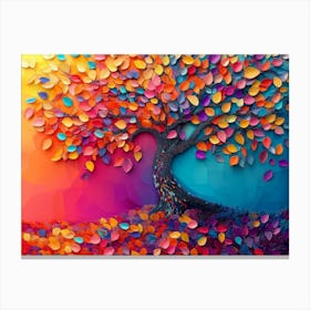 3d Colorful Tree with Vibrant Leaves Hanging Branches Canvas Print