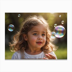 Little Girl With Soap Bubbles Canvas Print