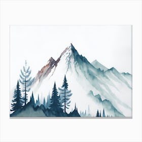 Mountain And Forest In Minimalist Watercolor Horizontal Composition 58 Canvas Print