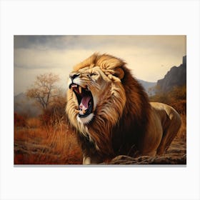 African Lion Roaring Realism Painting 2 Canvas Print