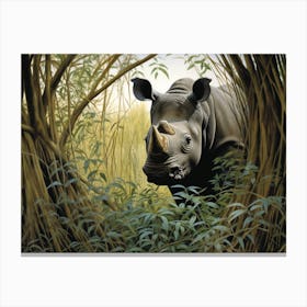 Black Rhinoceros Dense Vegetation Realism 1 Canvas Print