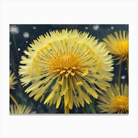 Abstract Yellow Dandelion With Seeds In The Air Canvas Print