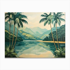 Palm Trees By The Lake Canvas Print