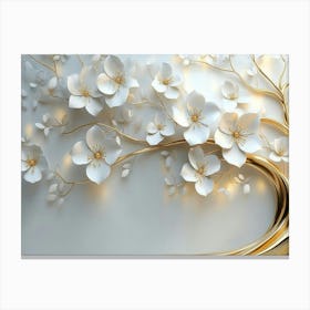 Background Of a Flowery Tree In 3d With White Flowers and Golden Stems Canvas Print