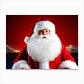 A Traditional Santa Claus Costume With Vivid White Fur Accents Bright Red Coat Velvet Hat And Flu (1) Canvas Print