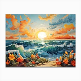 Sunset At The Tropical  Beach Canvas Print