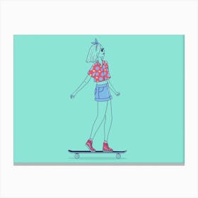 Skateboarder Girl with Hawaiian Shirt Canvas Print