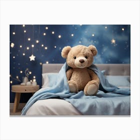 Teddy Bear On Bed Canvas Print