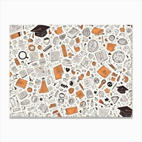 A Seamless Pattern Of Doodle Style Illustrations Related To Education, Learning, And School Supplies Canvas Print