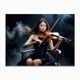 Asian woman playing on a violin on a black stage 2 Canvas Print