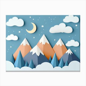 Modern Mountain Landscape with Stars, Clouds and Moon Canvas Print