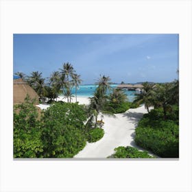 Aerial View Of A Beach Resort  Maldives ocean Canvas Print