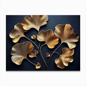 Refined 3d Floral Art with Golden Ginkgo Biloba Leaves on Dark Background 3 Canvas Print