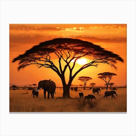 Sunset In The Savannah Paintings Art Print Canvas Print