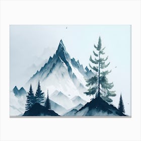 Mountain And Forest In Minimalist Watercolor Horizontal Composition 107 Canvas Print