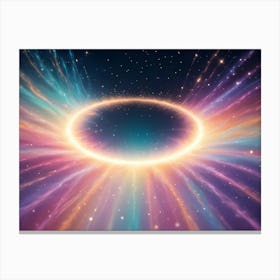 A Glowing, Colorful Ring Of Light In A Space Setting With A Starry Background 1 Canvas Print