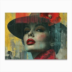 Typographic Illusions in Surreal Frames: Woman In Red Hat Canvas Print