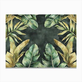 Tropical Background Seamless Border Luxury Art Pattern Texture Vintage Green and Beige Banana Leaves Palms 1 Canvas Print