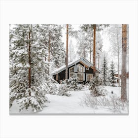 Cabin In Snowy Forest Canvas Print