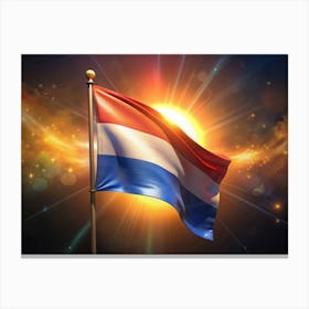 Waving Flag Of Luxembourg In Front Of A Bright Sun Canvas Print