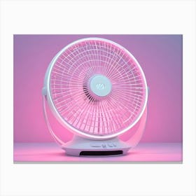 A White, Modern Fan With A Pink Hued Glow, Isolated Against A Pink Background Canvas Print