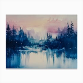 Twilight Reflections - #LandscapeArt #NatureInspired #TwilightScene #CalmWaters #ForestArt #SereneDecor #AbstractNature #ModernLandscape #PeacefulVibes #InteriorDesign #ArtForNatureLovers #WaterReflectionArt #ForestTwilight #ContemporaryWallArt #SoothingLandscape Canvas Print